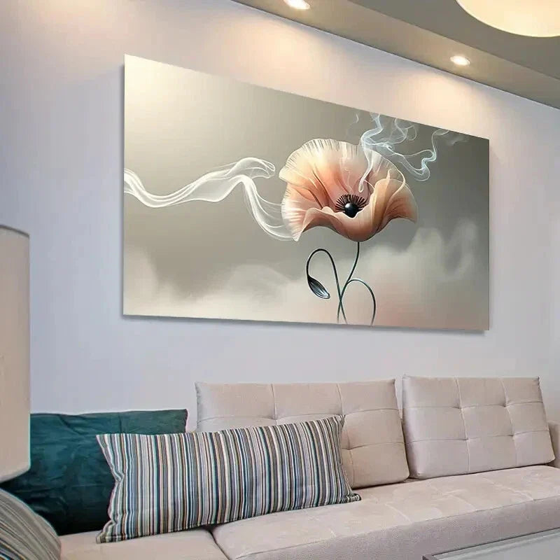 Ethereal Poppy Flower Smoke Wall Art Canvas Office Home Room Framed 80x45cm