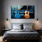 Realistic Blue & Brown Guitars Wall Art Canvas Office Home Room Framed 120x60cm