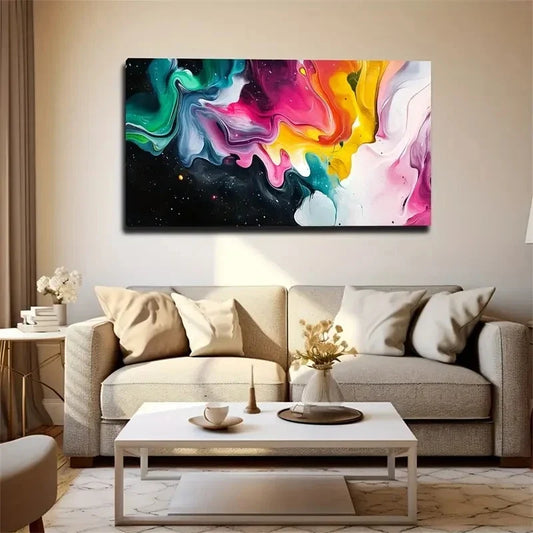 Dark Starry Sky Abstract Swirls Wall Art Canvas Office Home Room Framed 120x60cm