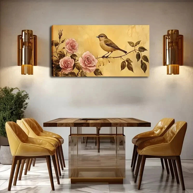 Thin Branches Dry Birds Flower Wall Art Canvas Office Home Room Framed 80x45cm