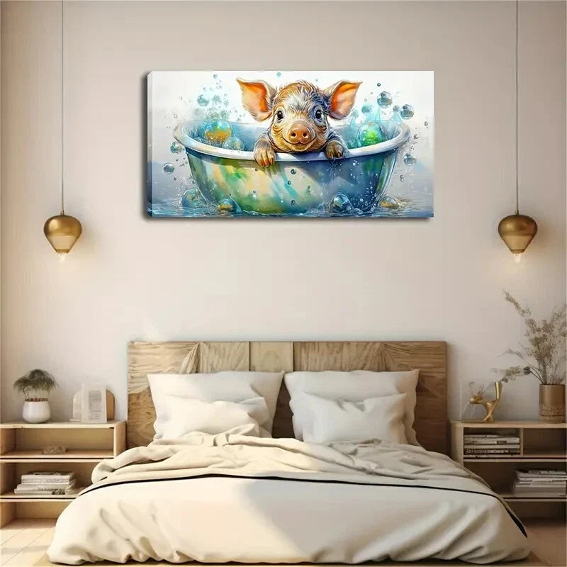 Adorable Youngsters Pig Bubble Wall Art Canvas Office Home Room Framed 120x60cm