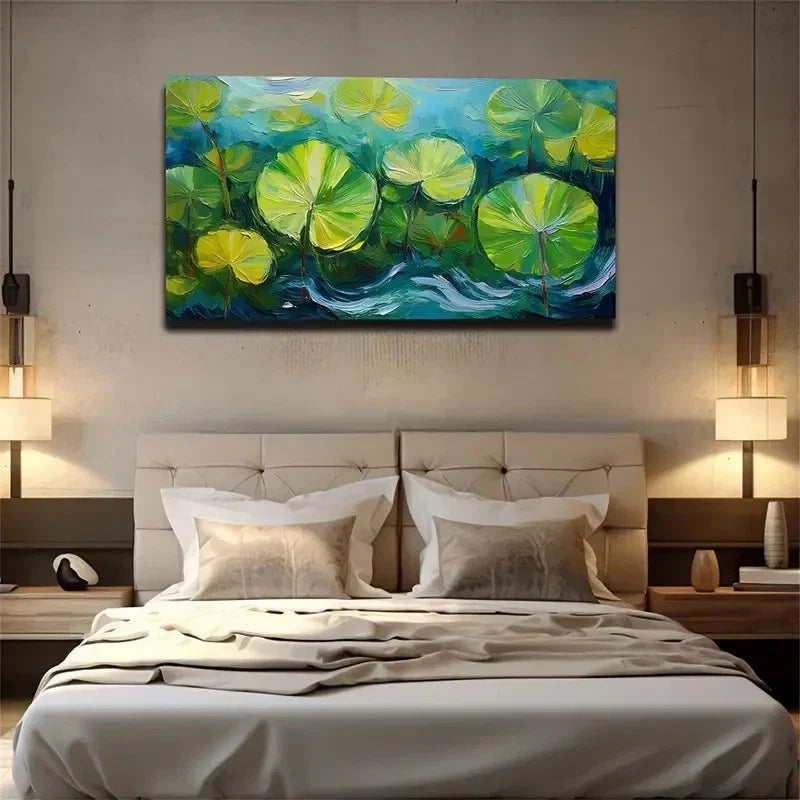 Green For Lotus Leaves Wall Art Canvas Office Home Room Framed 80x45cm