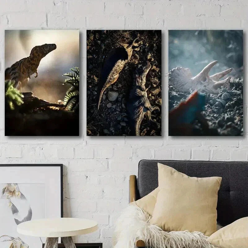 3pcs Vibrant Dinosaur & Lizard Scenes Wall Art Set Canvas Framed 40x60cm - High Quality Print 100% Australian Made Wall Canvas Ready to Hang
