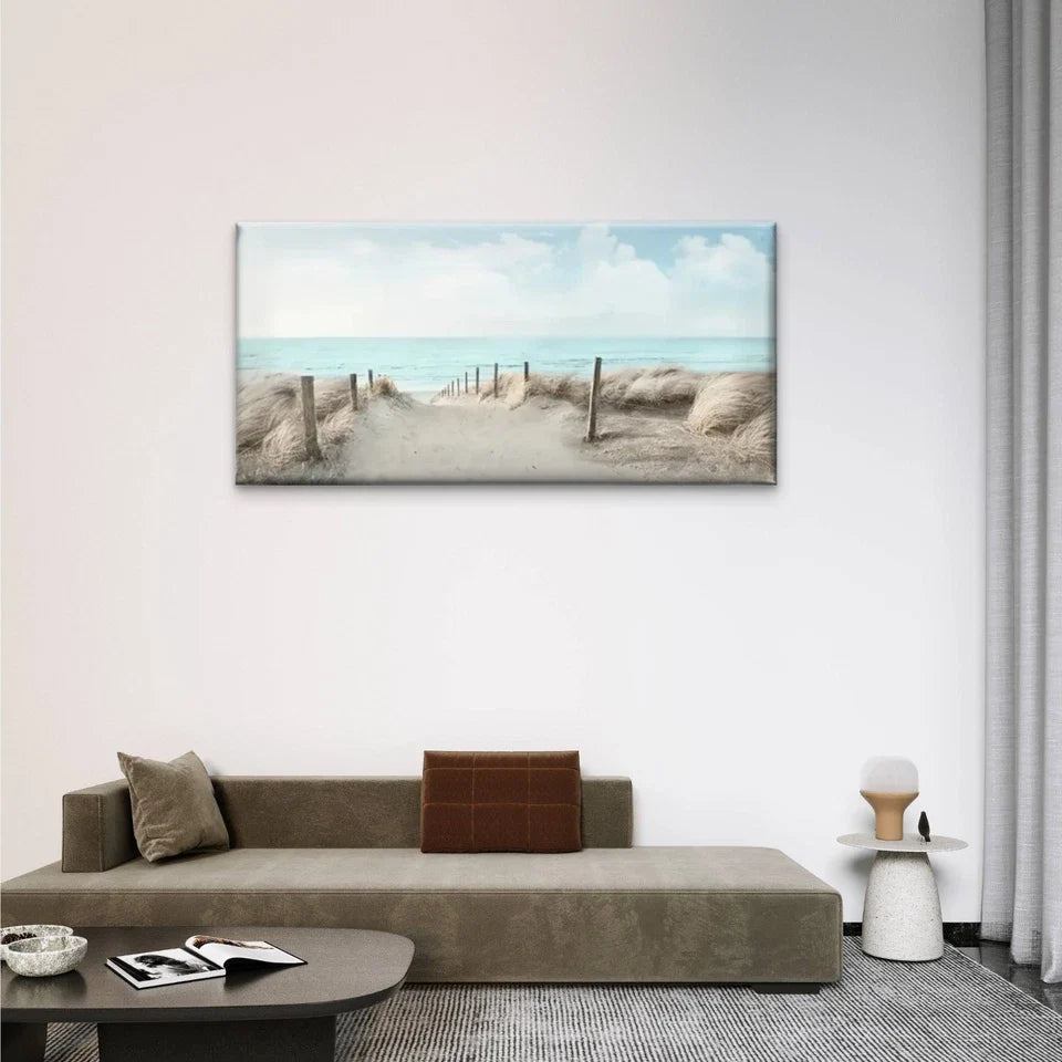 Beach Scene Pathway Sky Wall Art Canvas Office Home Room Framed 80x45cm