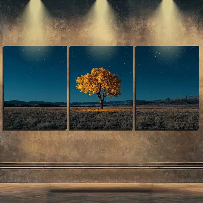 3pcs Autumn Tree Peaceful Blue Dark Perfect Wall Art Set Canvas Framed 40x60cm - High Quality Print 100% Australian Made Wall Canvas Ready to Hang