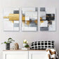 3pcs Modern Abstract Golden & Gray Geometric Metal Print Ready to Hang Art