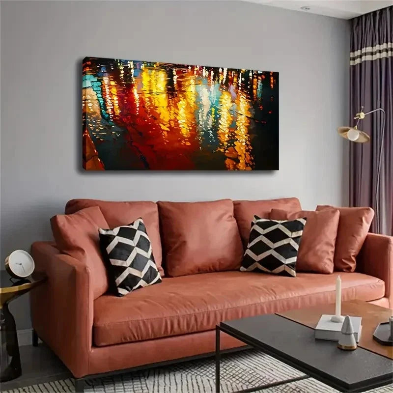 Vibrant Nighttime Reflections Wall Art Canvas Office Home Room Framed 120x60cm