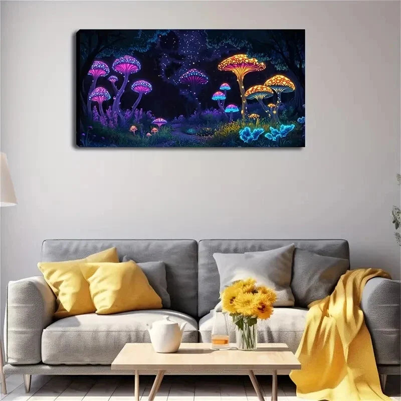 Mysterious Luminous Mushroom Wall Art Canvas Office Home Room Framed 120x60cm