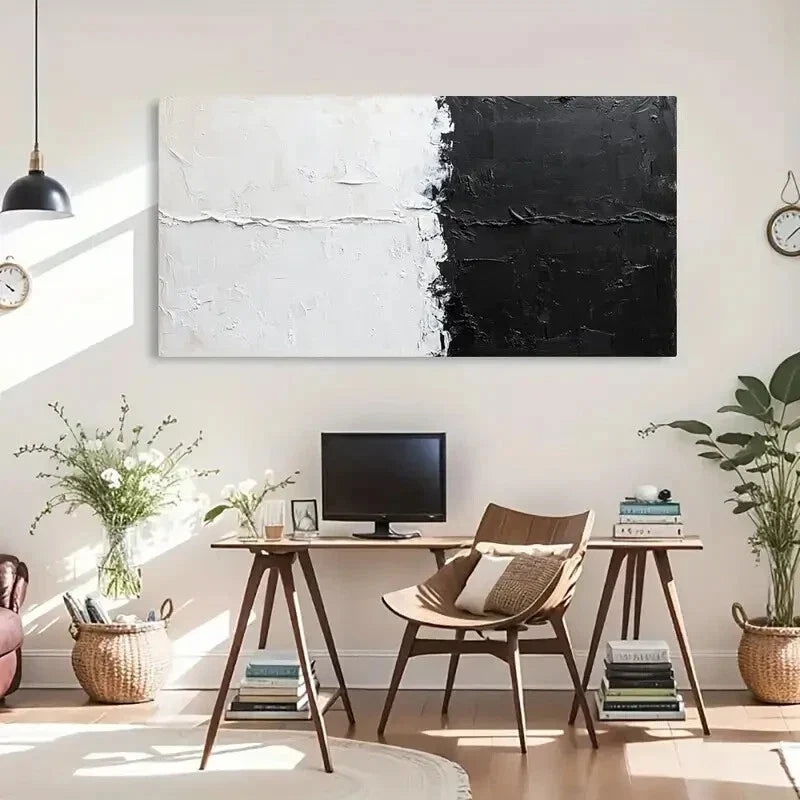 Monochrome Palette Black White Wall Art Canvas Office Home Room Framed 80x45cm
