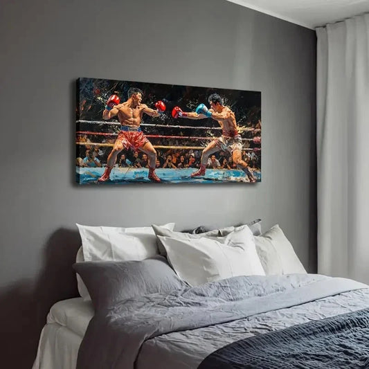 Realistic Boxing Match Vibrant Wall Art Canvas Office Home Room Framed 120x60cm