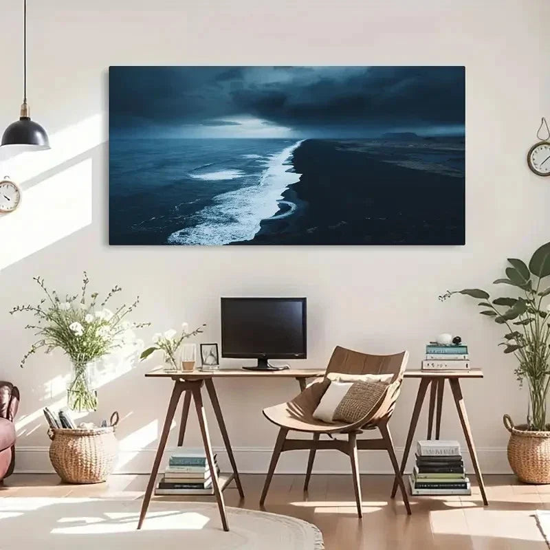 Iceland Blue Seaside Retro Wall Art Canvas Office Home Room Framed 120x60cm