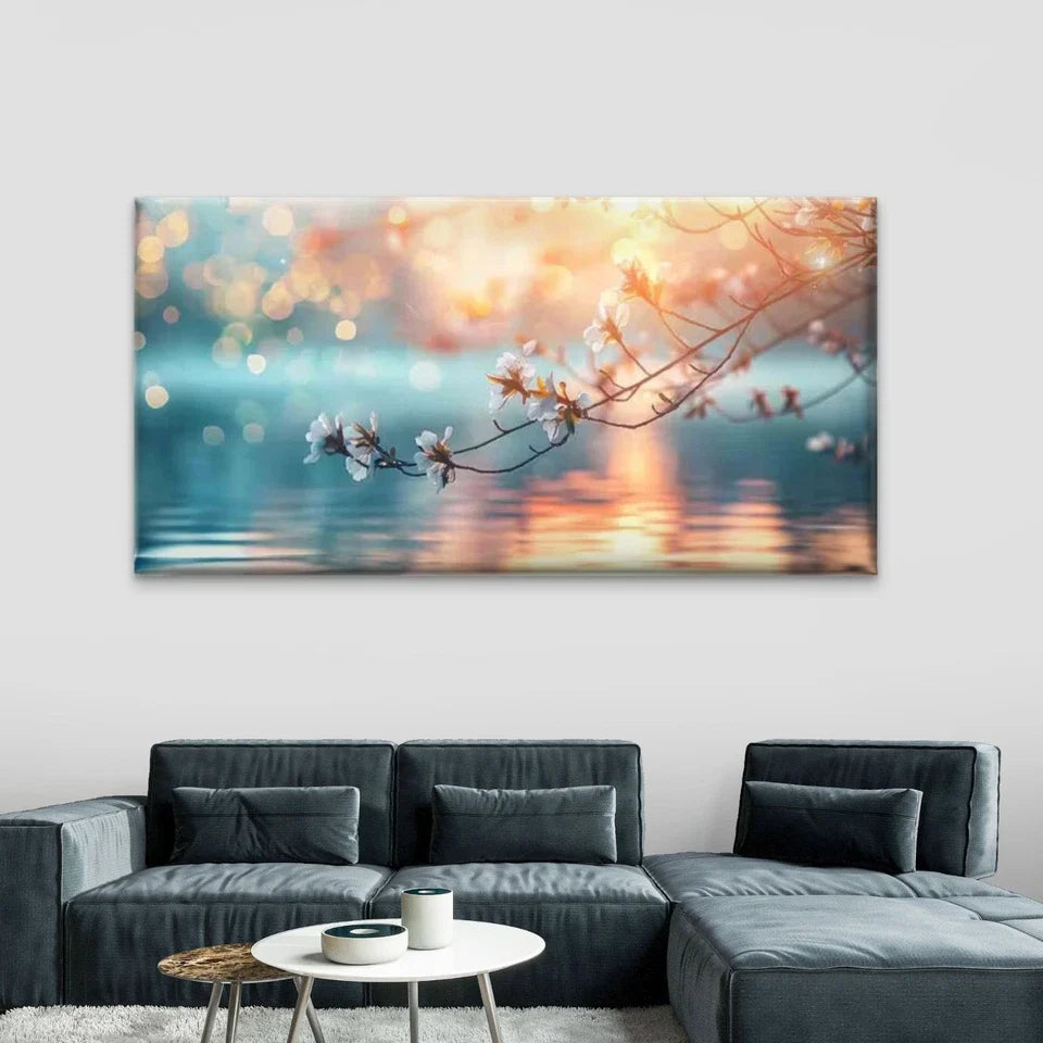Morning’s Golden Reflection Wall Art Canvas Office Home Room Framed 120x60cm