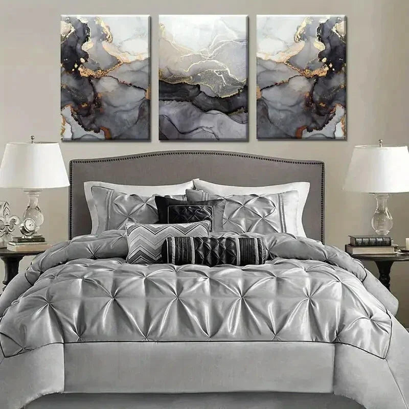 3pcs s Black and Golden, Fluid Lines Metal Print Ready to Hang Art