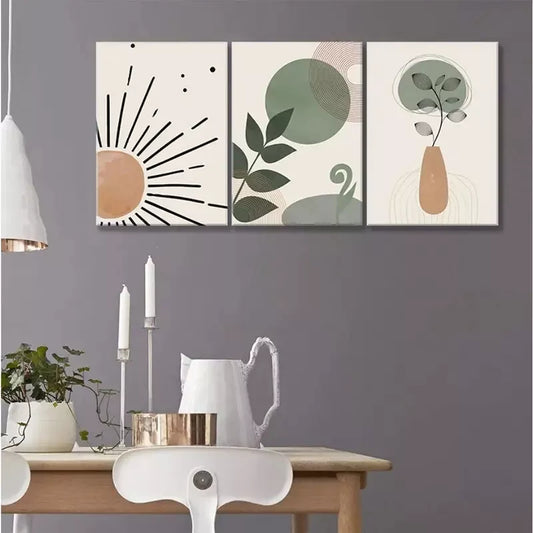 3pcs Green Bohemian Abstract Art Canvas Framed 40x60cm - High Quality Print 100% Australian Made Wall Canvas Ready to Hang