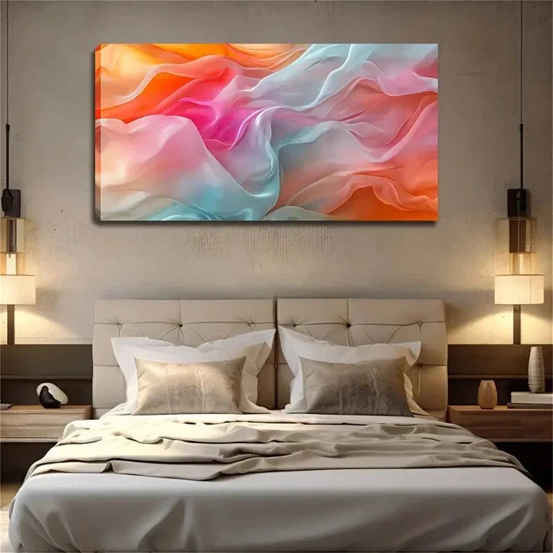 Blue And Other Soft Colors Flow Wall Art Canvas Office Home Room Framed 120x60cm