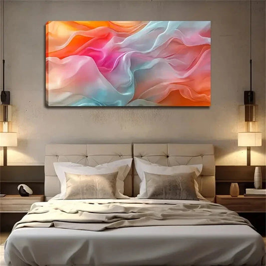 Blue And Other Soft Colors Flow Wall Art Canvas Office Home Room Framed 120x60cm