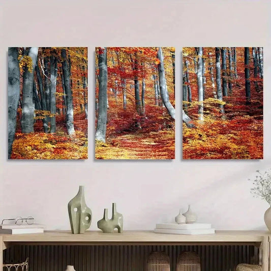 3pcs Colorful Fall Leaves and Trees Nature Metal Print Ready to Hang Art