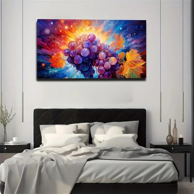 Vibrant Purple Grapes Wall Art Canvas Office Home Room Framed 80x45cm