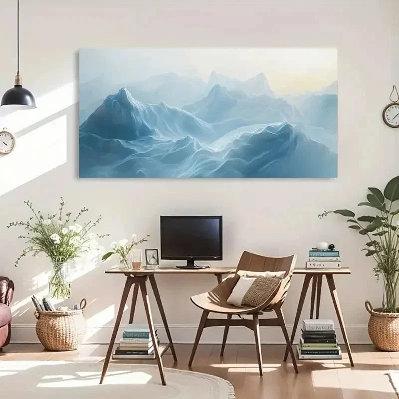 Blue Mountain View Contemporary Wall Art Canvas Office Home Room Framed 120x60cm