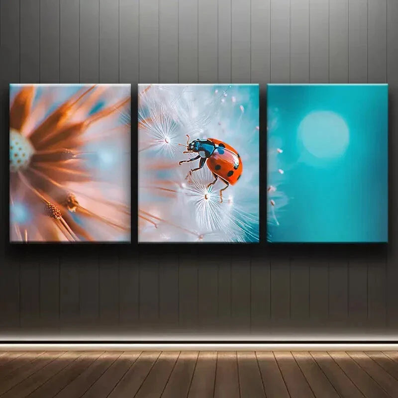 3pcs Luxurious Ladybug Colorful Nature Perfect Wall Art Set Canvas Framed 40x60cm - High Quality Print 100% Australian Made Wall Canvas Ready to Hang