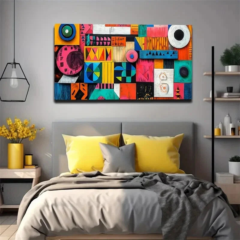 Minimalist Abstract Geometric Wall Art Canvas Office Home Room Framed 120x60cm