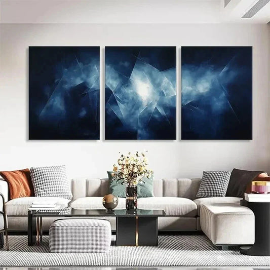 3pcs Abstract Blue Geometric and Light Effects Wall Art Set Canvas Framed 40x60cm - High Quality Print 100% Australian Made Wall Canvas Ready to Hang