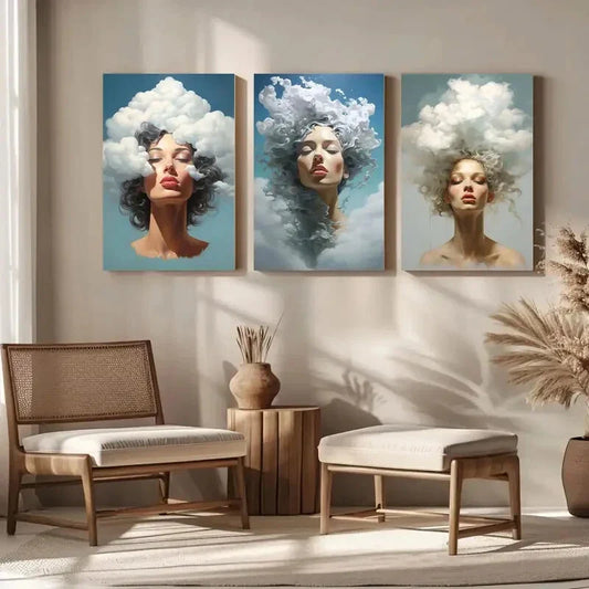 3pcs Head In The Clouds Woman Metal Print Ready to Hang Art