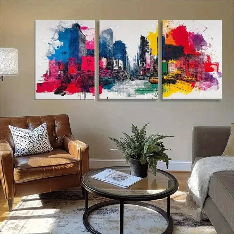 3pcs Vibrant Abstract Urban Street Scene Prefect Wall Art Set Canvas Framed 40x60cm - High Quality Print 100% Australian Made Wall Canvas Ready to Hang