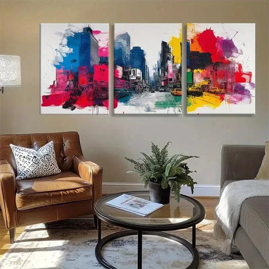 3pcs Vibrant Abstract Urban Street Scene Prefect Wall Art Set Canvas Framed 40x60cm - High Quality Print 100% Australian Made Wall Canvas Ready to Hang