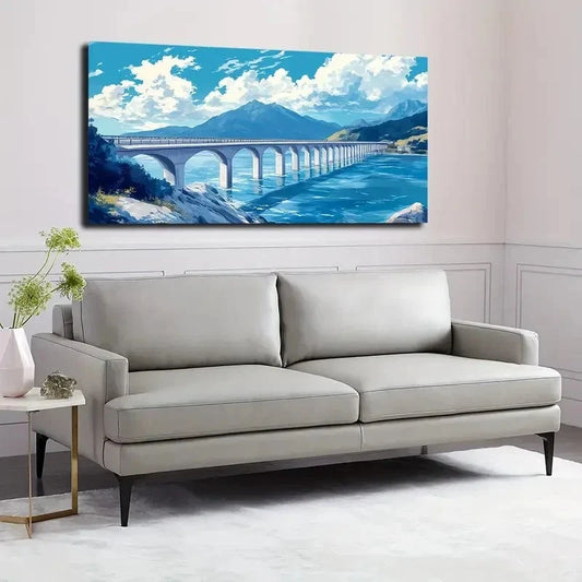 Lake Surface Bridge Wall Art canvas office home room framed 120x60cm