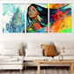 3pcsColorful Native Woman with Feathers  Wall Art Set Canvas Framed 40x60cm - High Quality Print 100% Australian Made Wall Canvas Ready to Hang