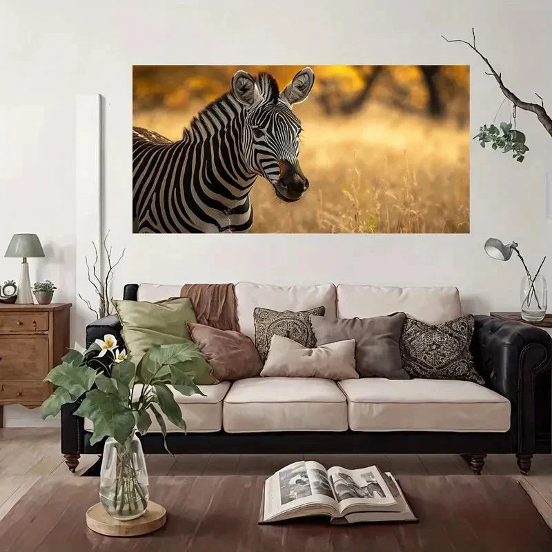 Zebras In Golden Field Wall Art Canvas Office Home Room Framed 120x60cm