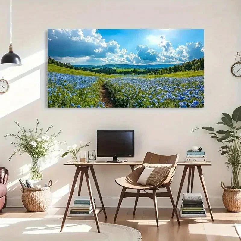 Landscape Serene Sky Flowers Wall Art Canvas Office Home Room Framed 120x60cm