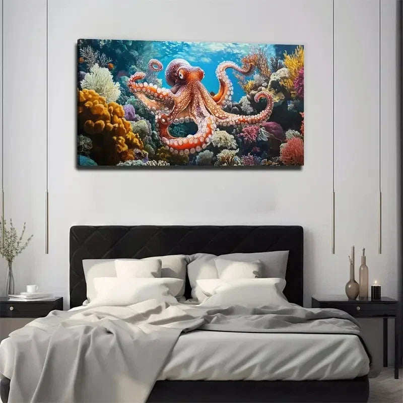 Vibrant Octopus Nature Wall Art Canvas Office Home Room Framed 120x60cm