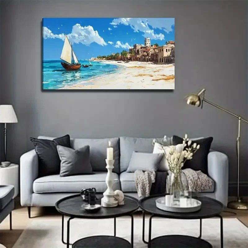 Tropical Coastal Perfect Wall Art Canvas Office Home Room Framed 120x60cm