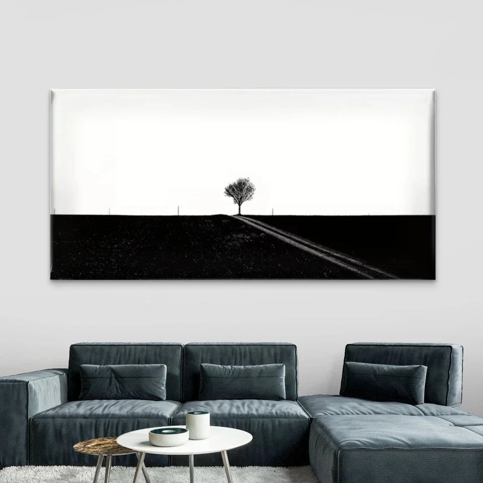 Lonely Tree in Open Field Wall Art Canvas Office Home Room Framed 120x60cm