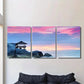 3pcs Coastal Sunset Triptych Beach Hut & Ocean Metal Print Ready to Hang Art