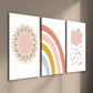 3pcs Cartoon Sun and Rainbow and Love Rain Wall Art Set Canvas Framed 40x60cm - High Quality Print 100% Australian Made Wall Canvas Ready to Hang
