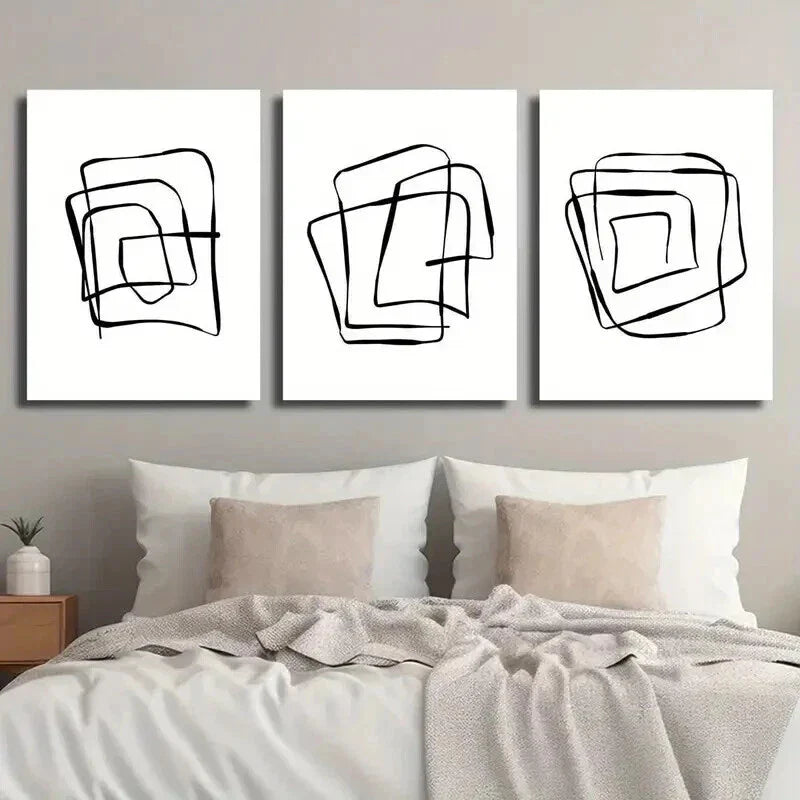 3pcs Modern Abstract Black And White Line Shape Wall Art Set Canvas Framed 40x60cm - High Quality Print 100% Australian Made Wall Canvas Ready to Hang