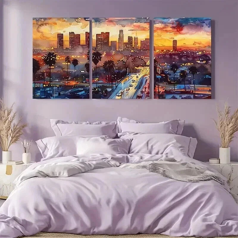 3pcs Los Angeles City Sunset Landscape Wall Art Set Canvas Framed 40x60cm - High Quality Print 100% Australian Made Wall Canvas Ready to Hang