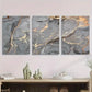 3pcs Modern Abstract Gray & Golden Marble Metal Print Ready to Hang Art