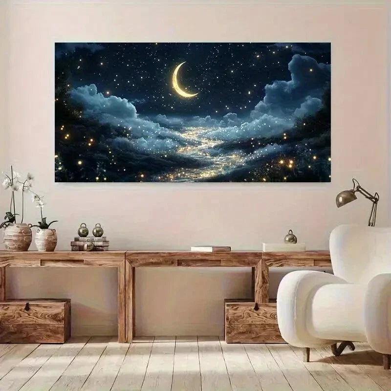Starry Sky and Crescent Wall Art wall canvas office home room framed 120x60cm