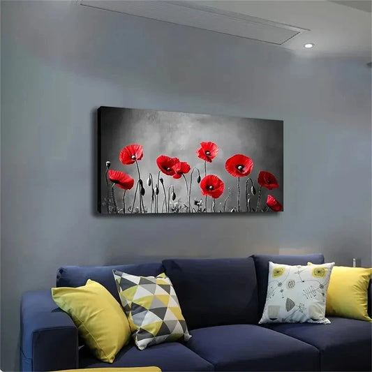Grey Scenery Bright Flowers Wall Art canvas office home room framed 120x60cm