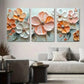 3pcs Floral Relief Art Painting Set Flower Metal Print Ready to Hang Art
