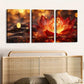 3pcs Vibrant Lotus Flower Paint Golden Hues Gold Wall Art Set Canvas Framed 40x60cm - High Quality Print 100% Australian Made Wall Canvas Ready to Hang