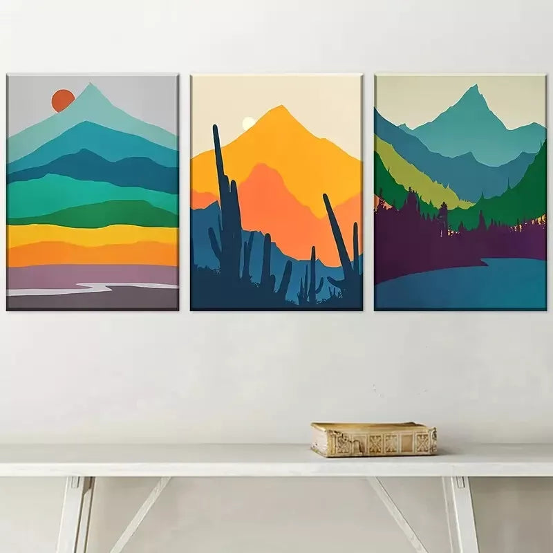 3pcs Modern Fashion Natural Mountain Landscape Wall Art Set Canvas Framed 40x60cm - High Quality Print 100% Australian Made Wall Canvas Ready to Hang