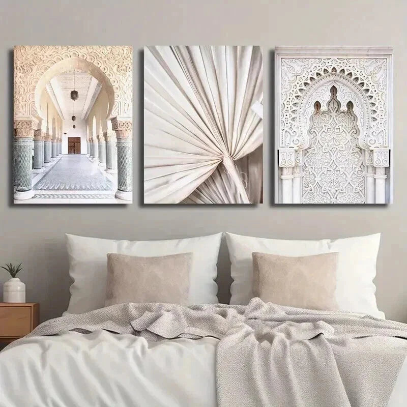 3pcs Moroccan Elegant Arch & Fan-Shaped Designs Wall Art Set Canvas Framed 40x60cm - High Quality Print 100% Australian Made Wall Canvas Ready to Hang