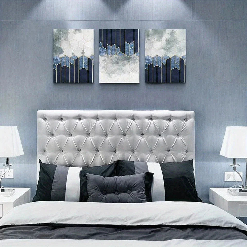 3pcs Black And White Abstract Geometric Metal Print Ready to Hang Art