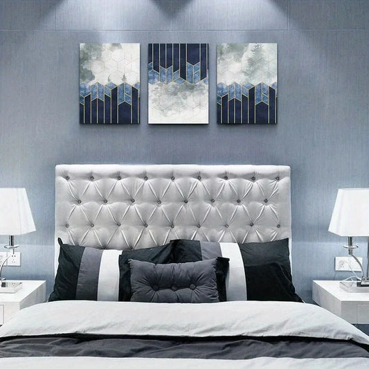 3pcs Black And White Abstract Geometric Metal Print Ready to Hang Art