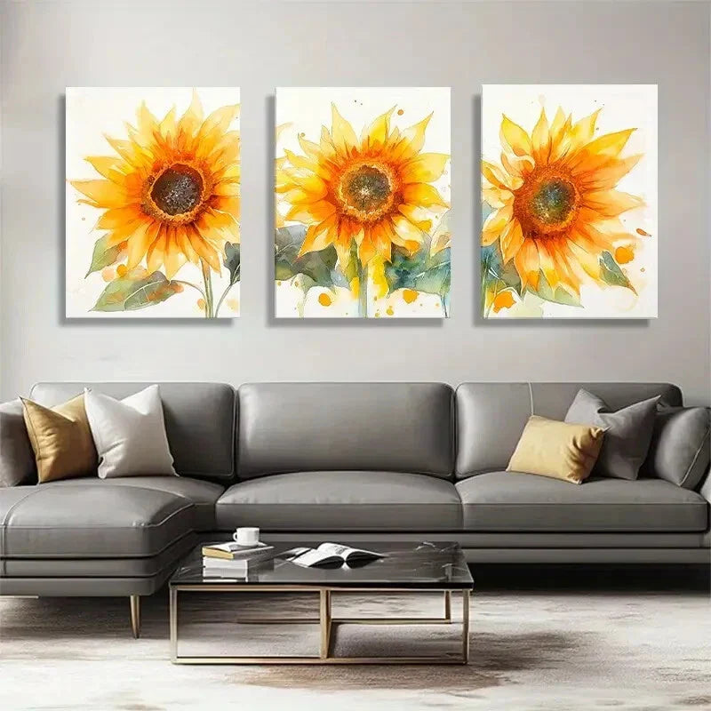 3pcs Vibrant Yellow Floral Brushstrokes Perfect Wall Art Set Canvas Framed 40x60cm - High Quality Print 100% Australian Made Wall Canvas Ready to Hang